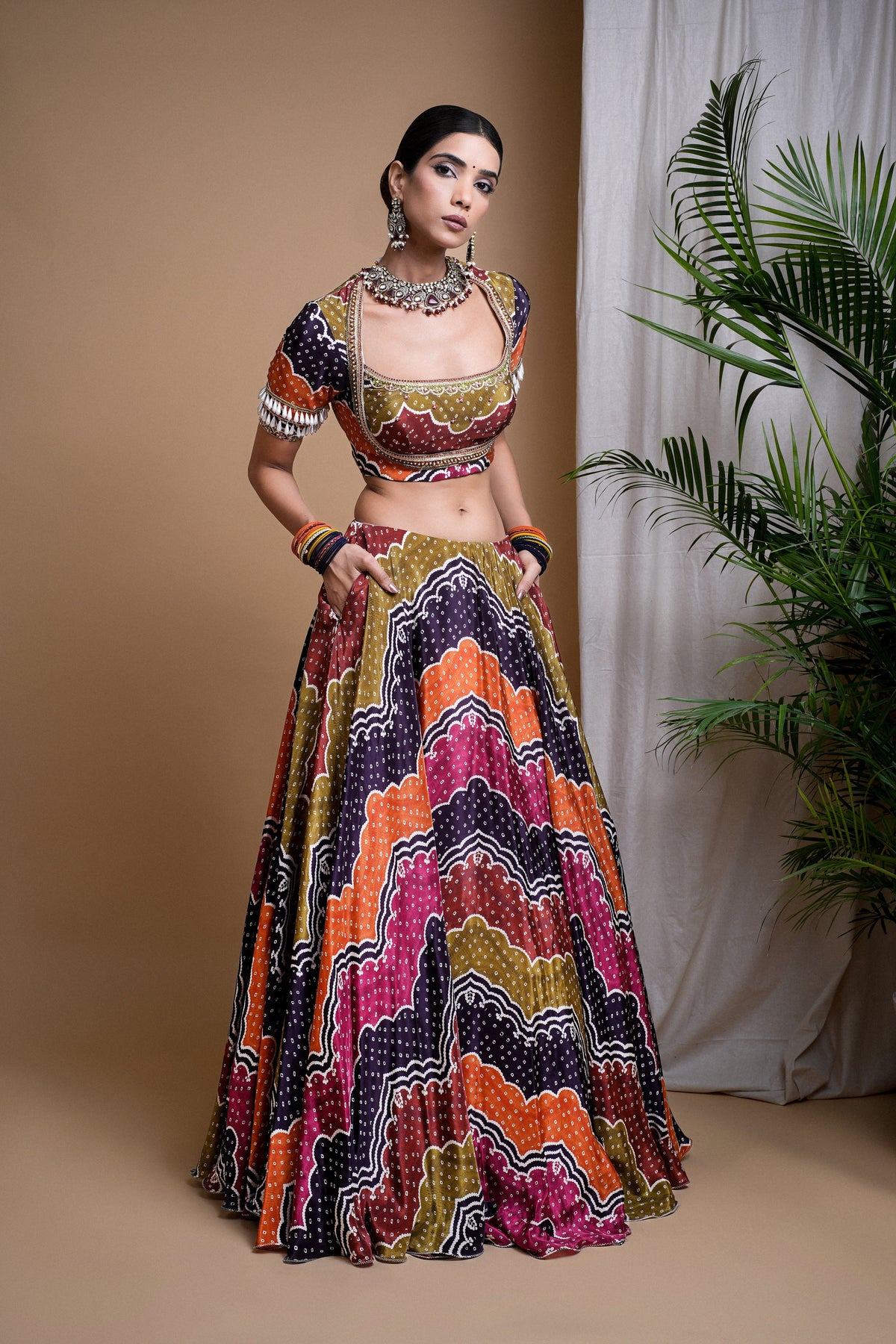 MULTI COLOR DIGITAL PRINT HEAVY LEHENGA SET (SET OF 3)