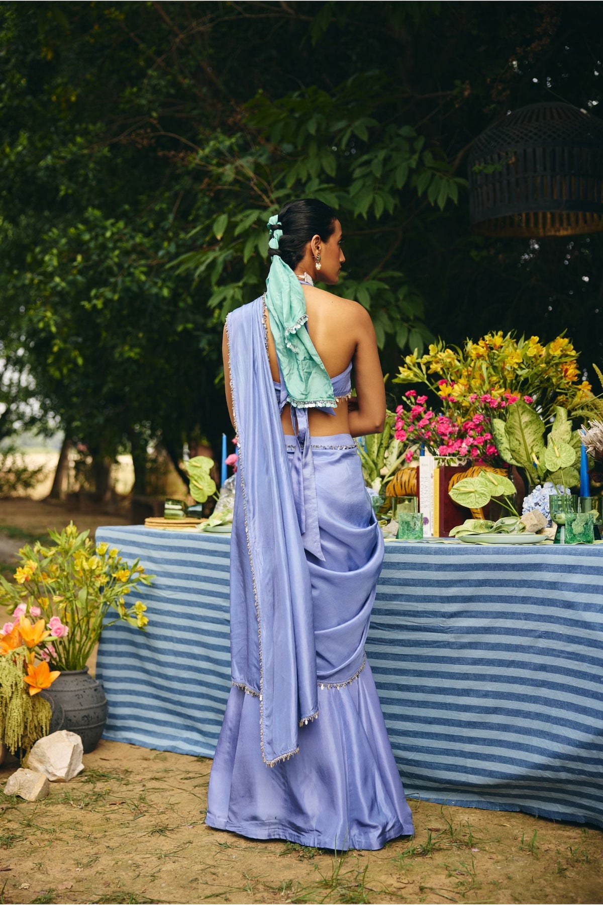FISH CUT SKIRT PAIRED WITH BLOUSE AND BELT