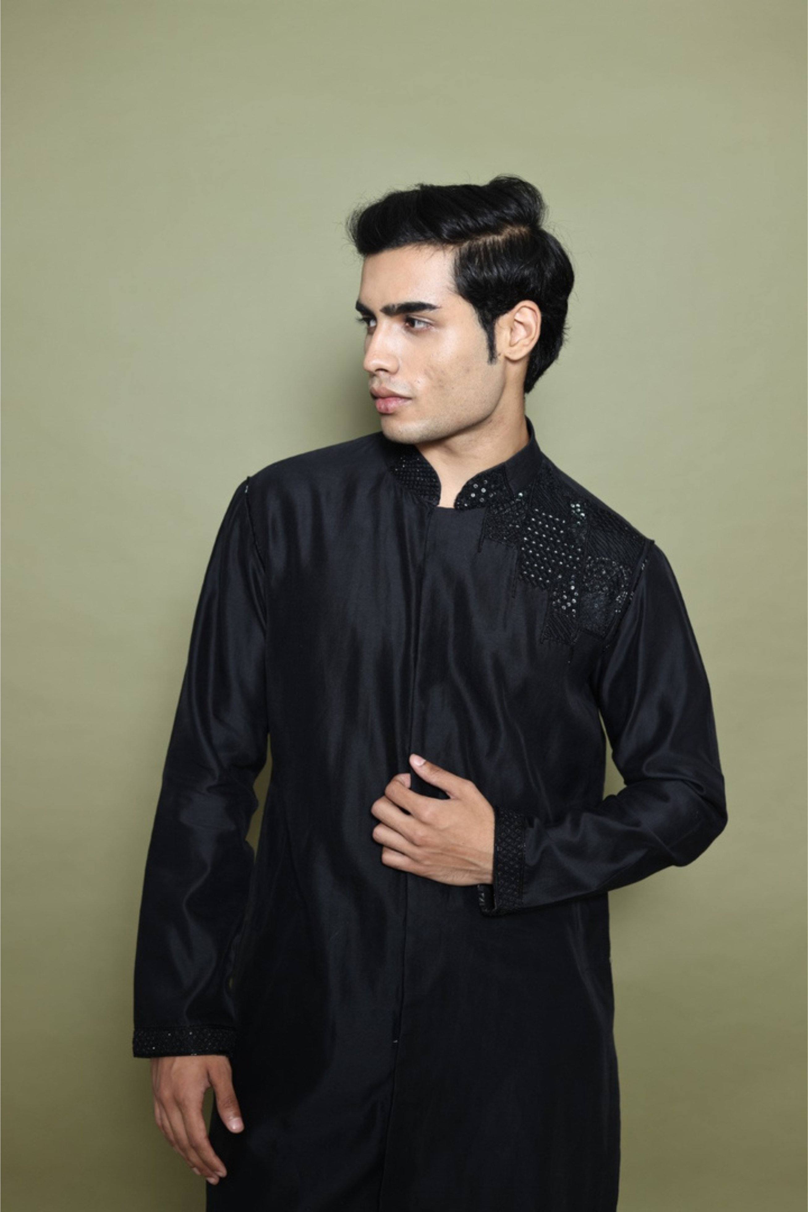 BLACK CHANDERI KURTA WITH TROUSER