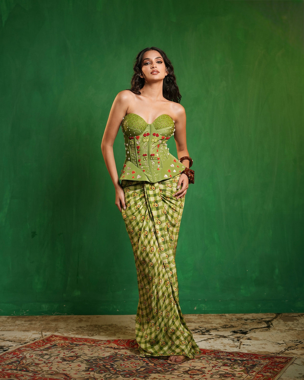 Avocado Printed Corset Drape Set (Set of 2)
