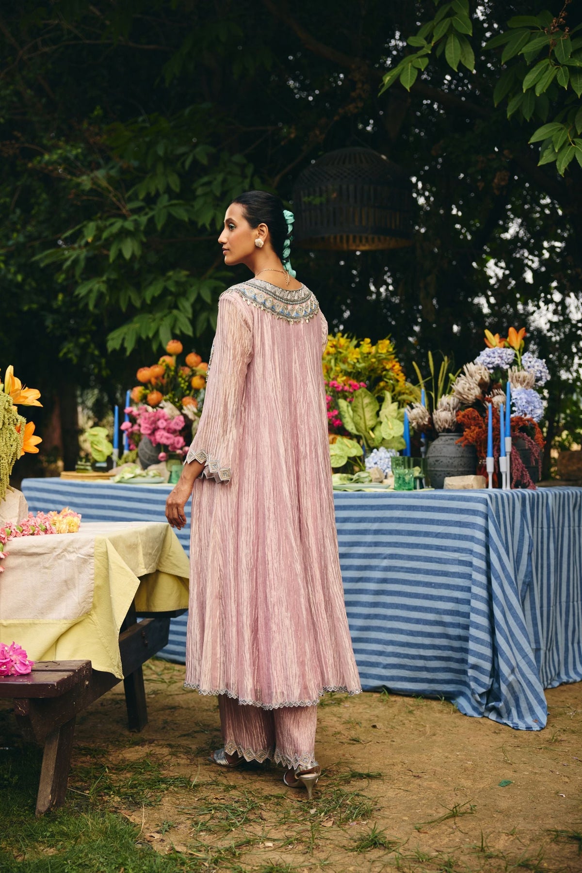 CRUSHED TISSUE ANARKALI PAIRED WITH FLARED PANT