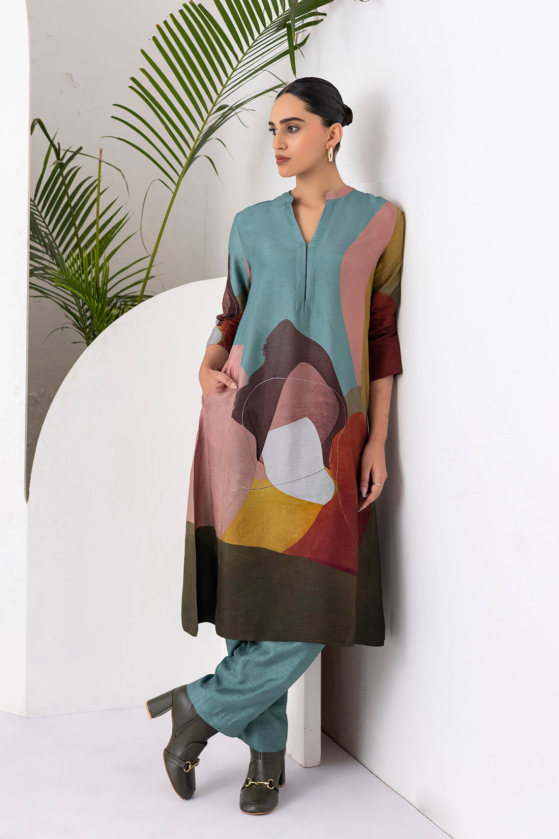 Multicoloured Viscose Dupion Printed Tunic (1 PC)