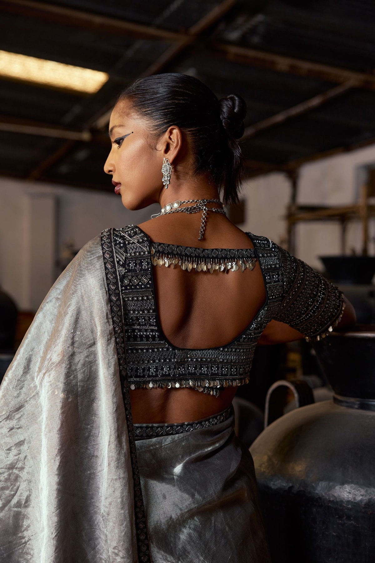 SILVER SAREE AND PETTICOAT