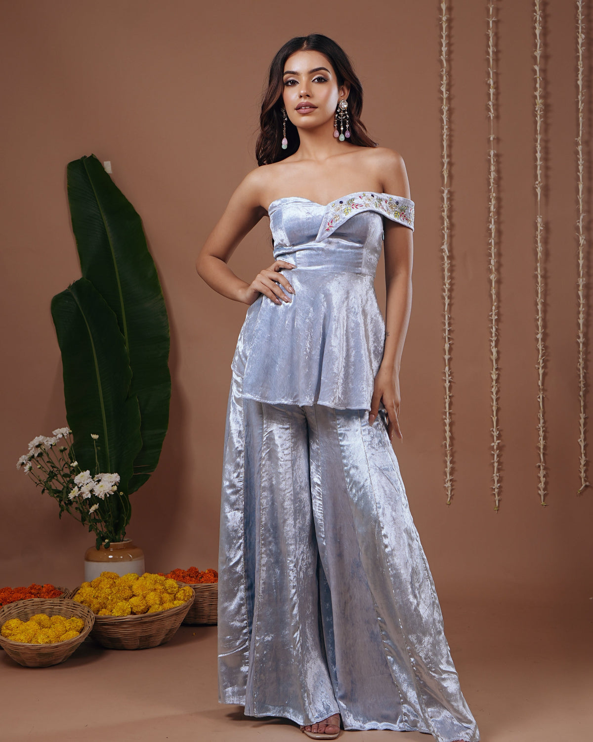 Sky Blue Velvet Indo Set (Set of 3)