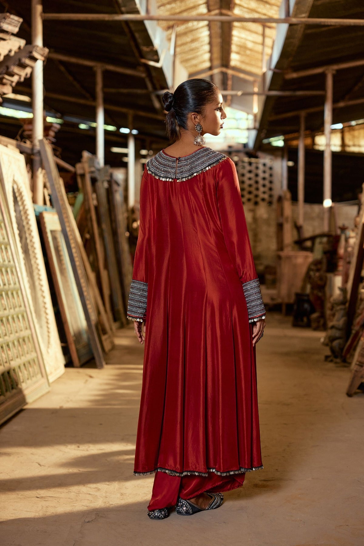 MAROON HIGH LOW ANARKALI WITH DHOTI