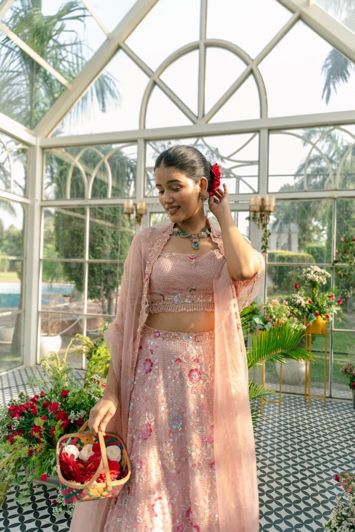 Rasmilan Light Pink Multicolor Embroidered Lehenga set