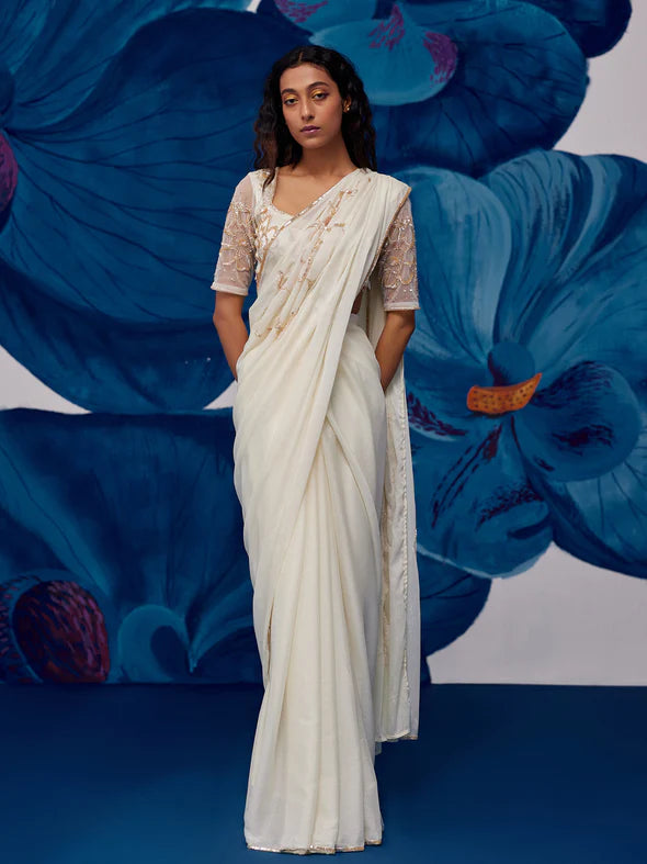 Petal Moon Ivory Draped Saree Set