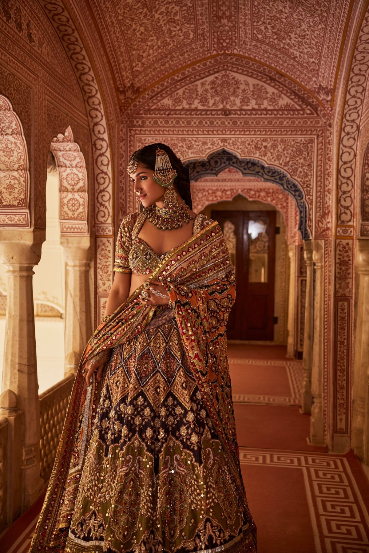 Multicolour Lehenga Set With Peacock Design