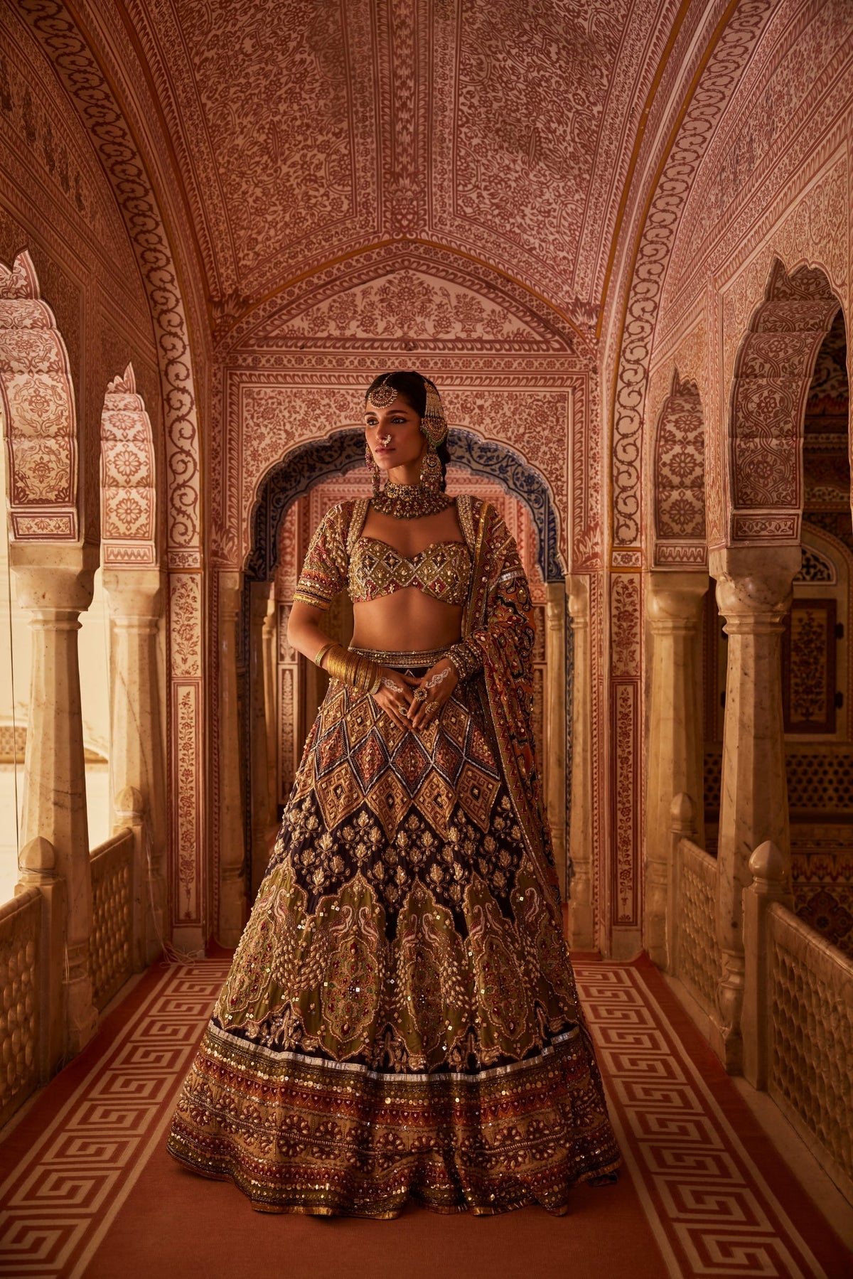 Multicolour Lehenga Set With Peacock Design