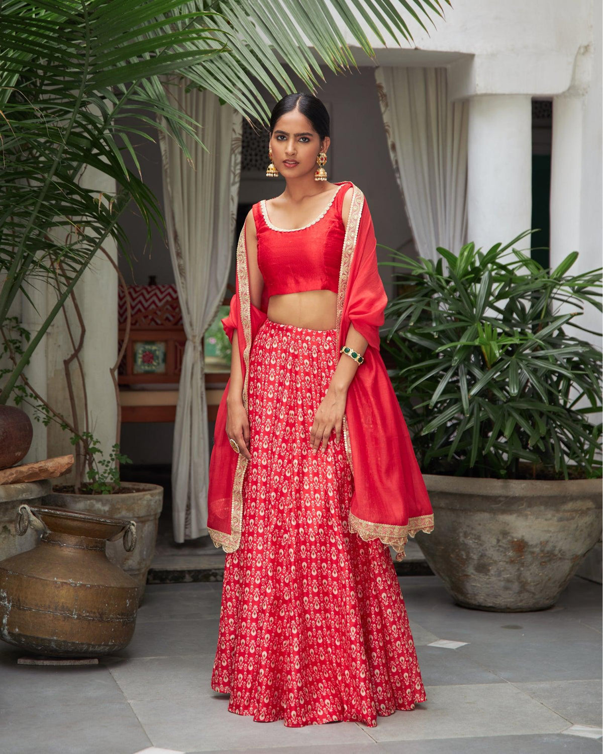 Surkh Chanderi Lehenga Set