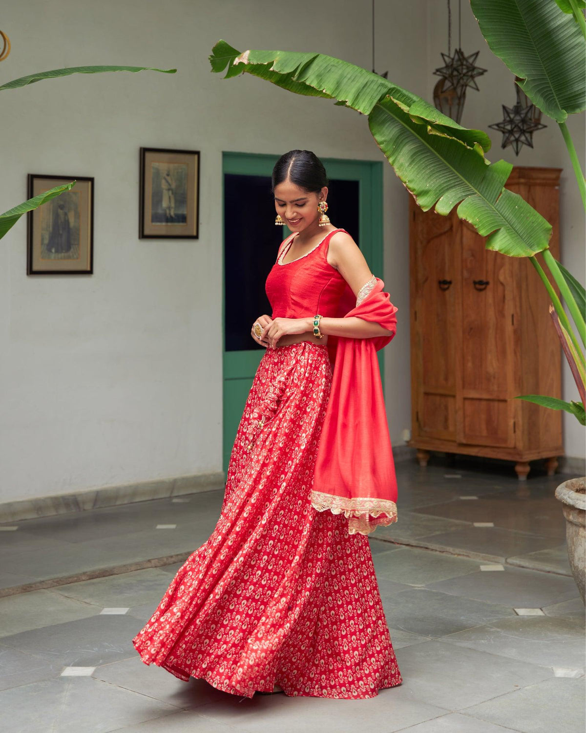 Surkh Chanderi Lehenga Set