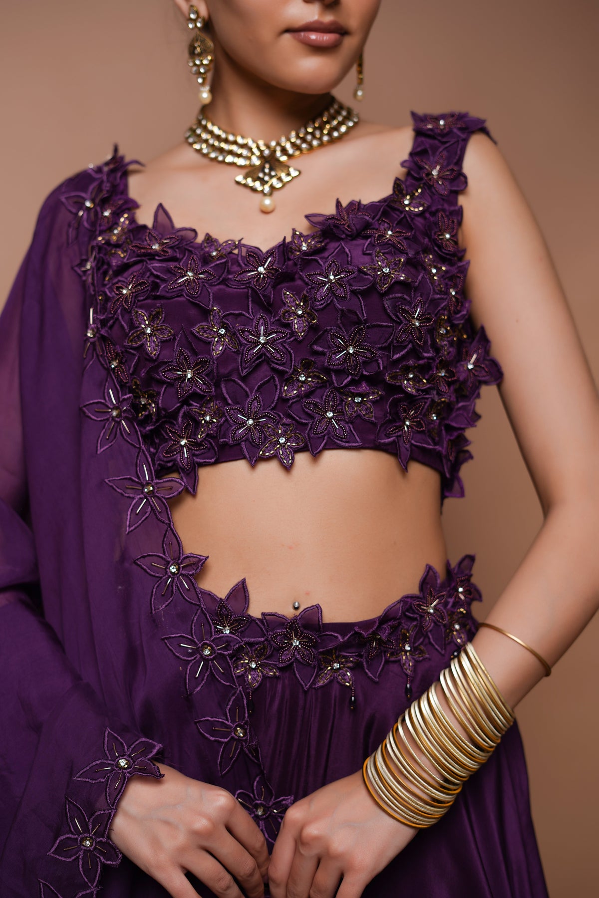 WINE 3-D LEHENGA SET (SET OF 3)