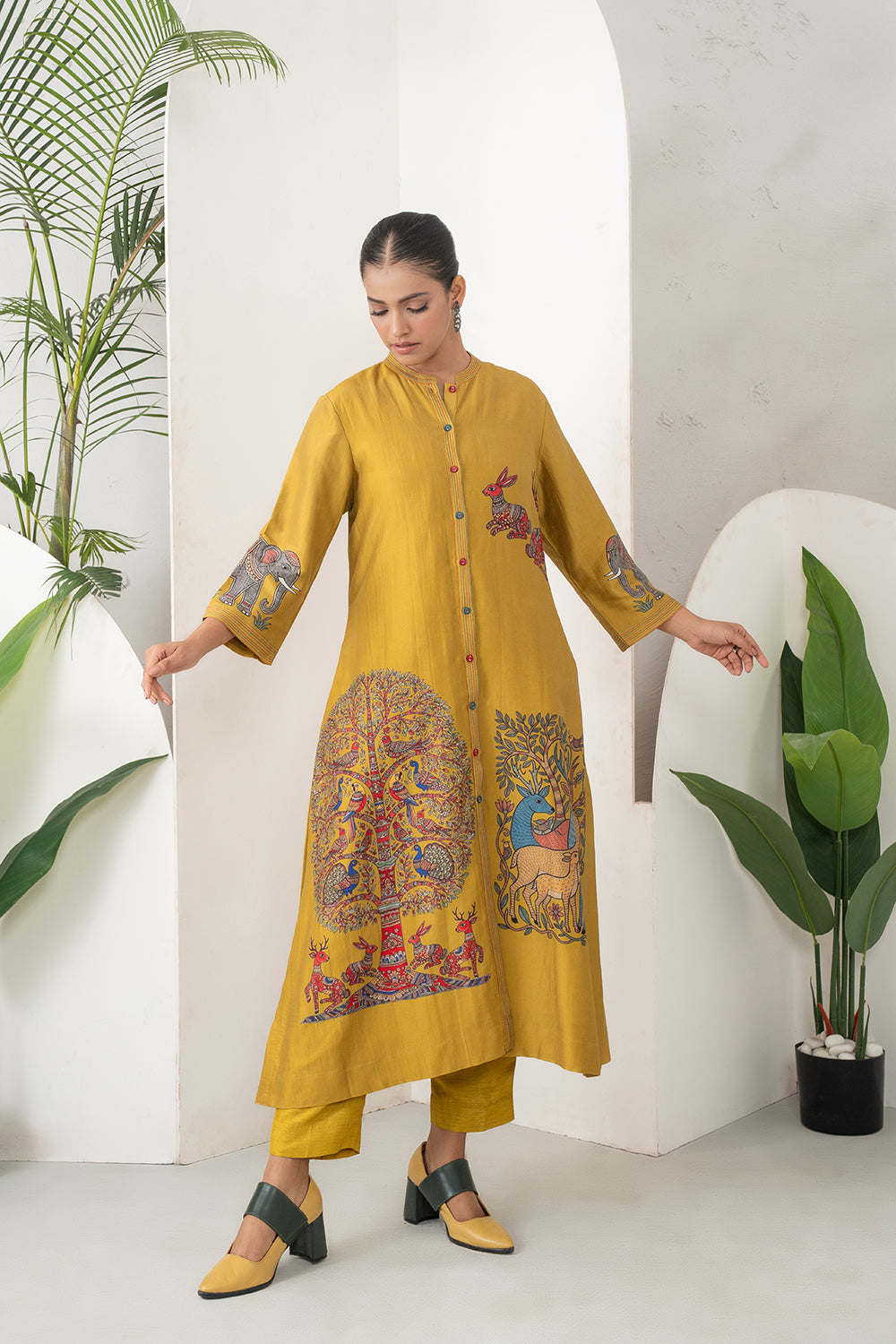 Mustard Silk Chanderi Traditional Inspired Printed Dress Set (3 PCS)