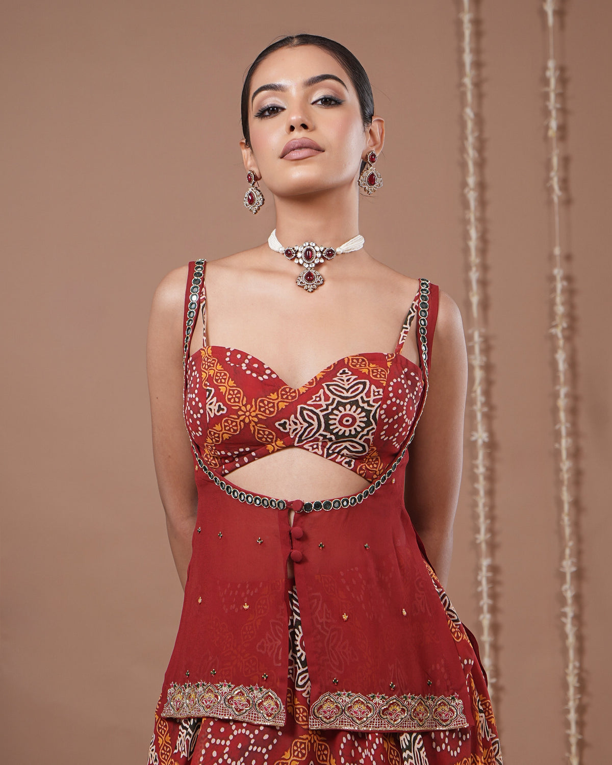 Red Bandhani Printed Lehenga Set (Set of 3)