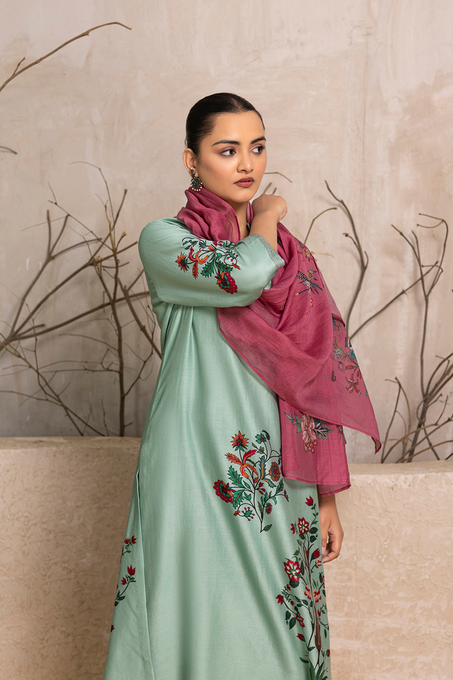 Mint Silk Chanderi Floral Boota Printed Tunic (1 PC)