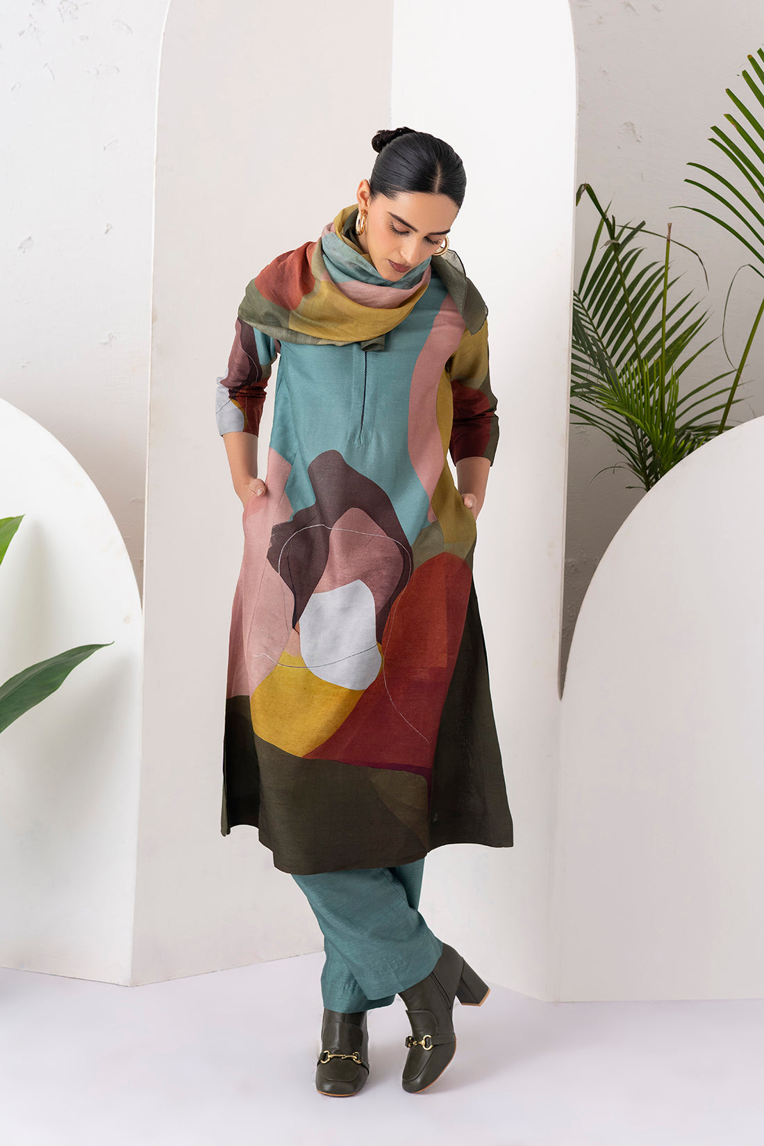 Multicoloured Viscose Dupion Printed Tunic (1 PC)
