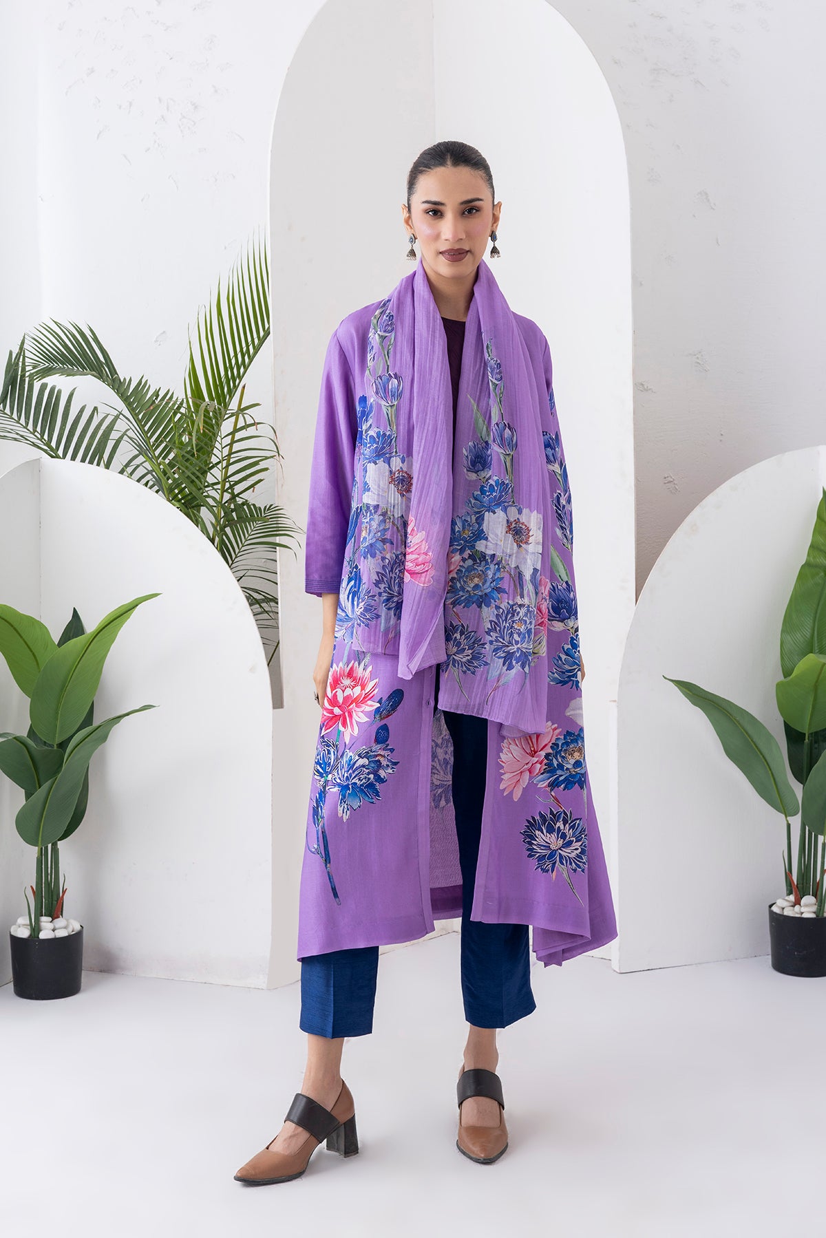 Lavender Thin Chanderi Printed Stole (1 PC)