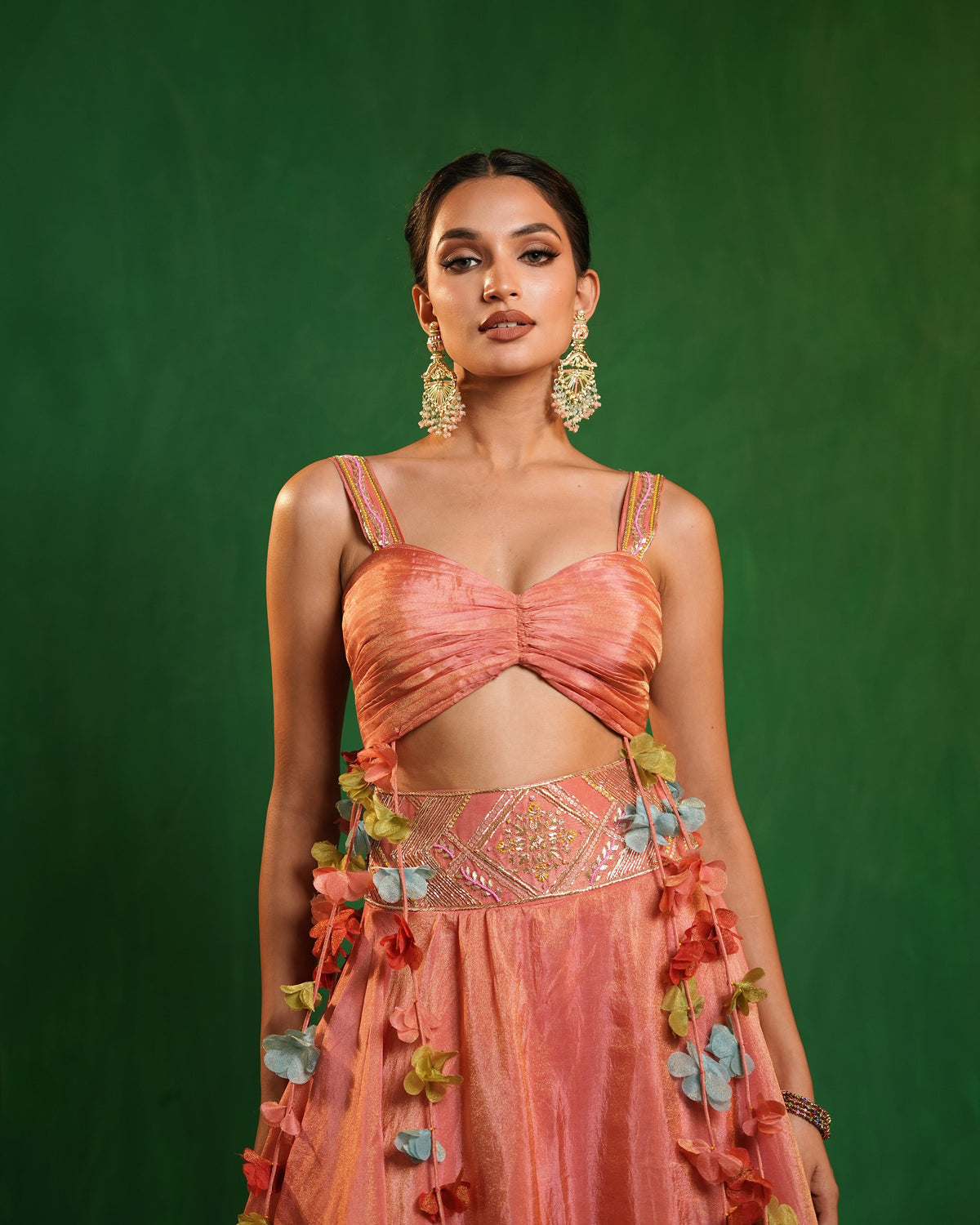 Peach Pink Tissue Layered Indo Skirt Set (Set of 2)