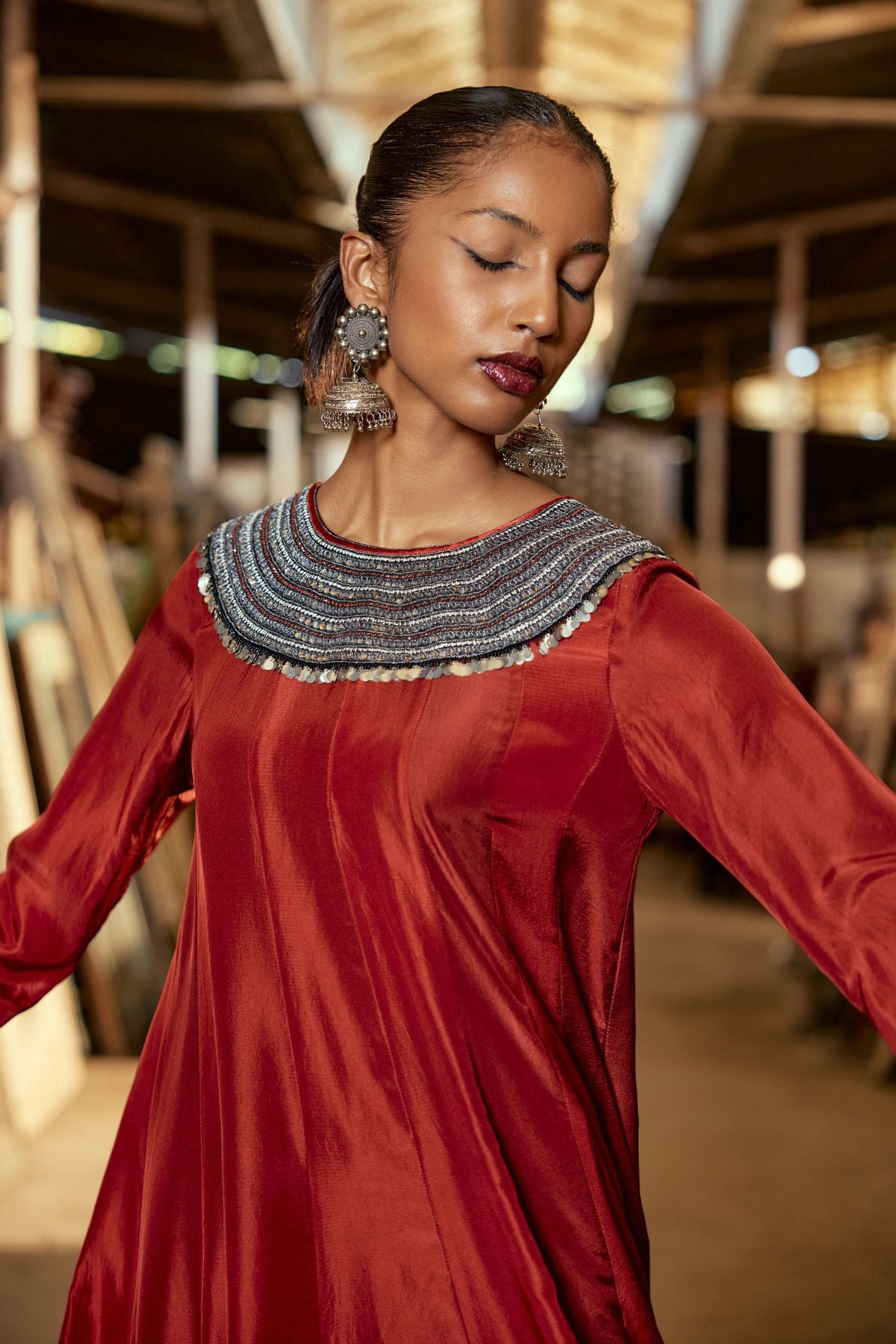 MAROON HIGH LOW ANARKALI WITH DHOTI