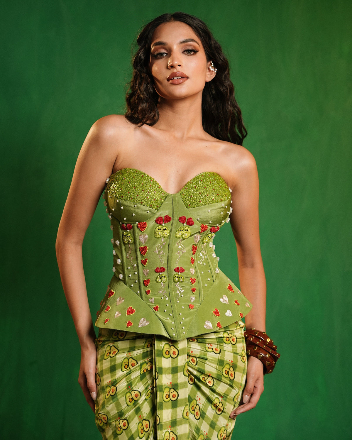 Avocado Printed Corset Drape Set (Set of 2)