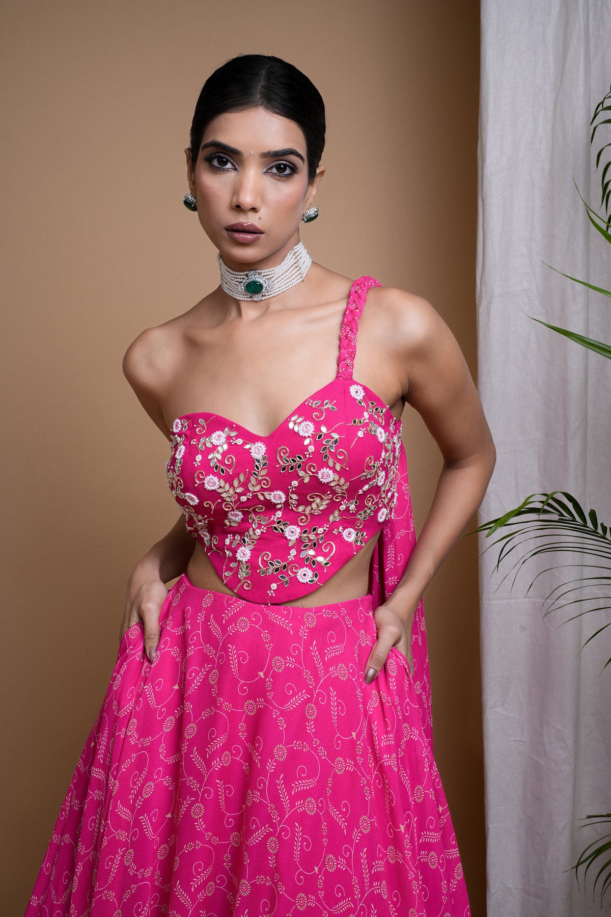 HOT PINK DIGITAL PRINT INDO LEHENGA SET (SET OF 2)