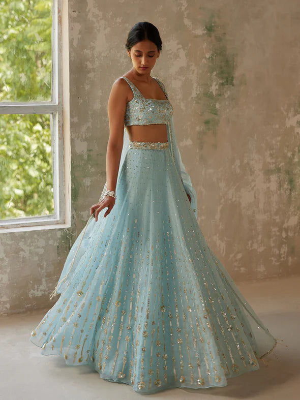 BLUE ORCHID SILK ORGANZA LEHENGA SET