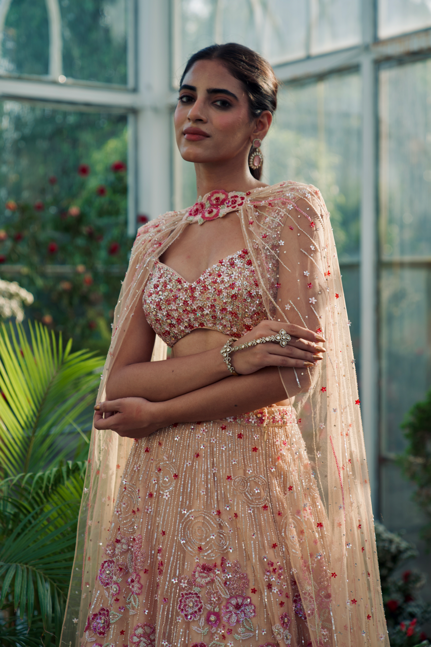 Anubhooti Beige Multicolor Embroidered Lehenga set