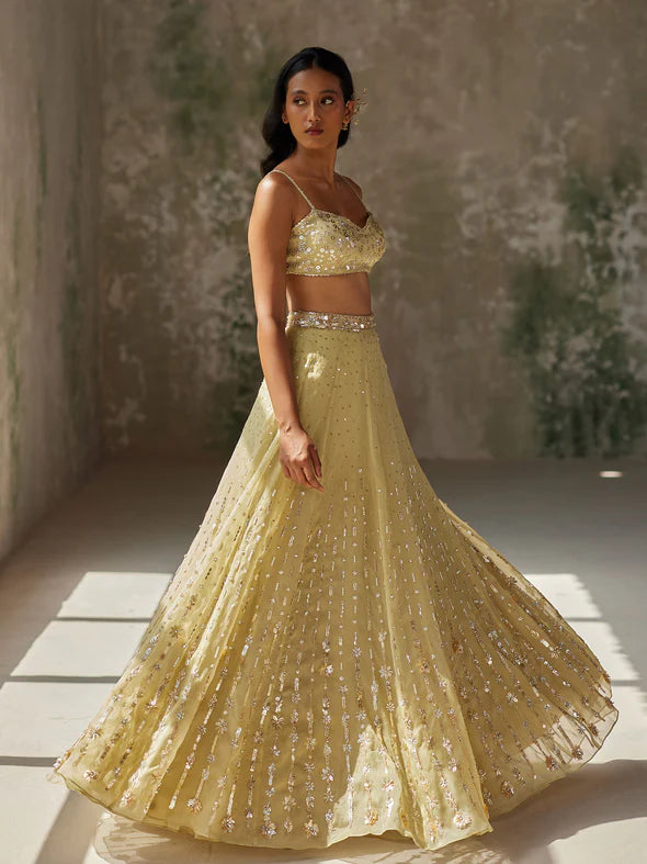 ETHEREAL GREEN SILK ORGANZA LEHENGA SET