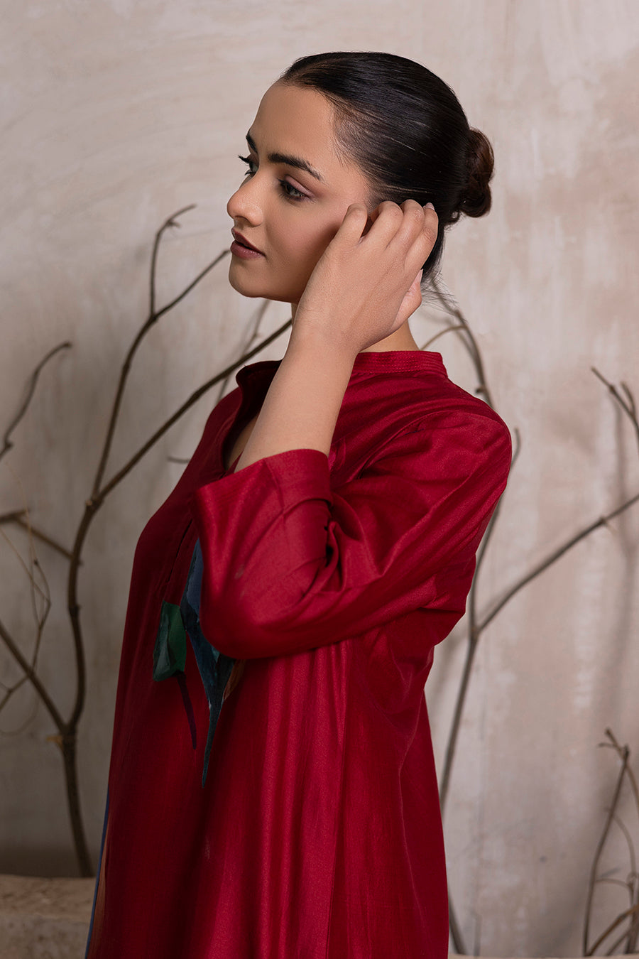 Red Silk Chanderi Printed Tunic (1 PC)