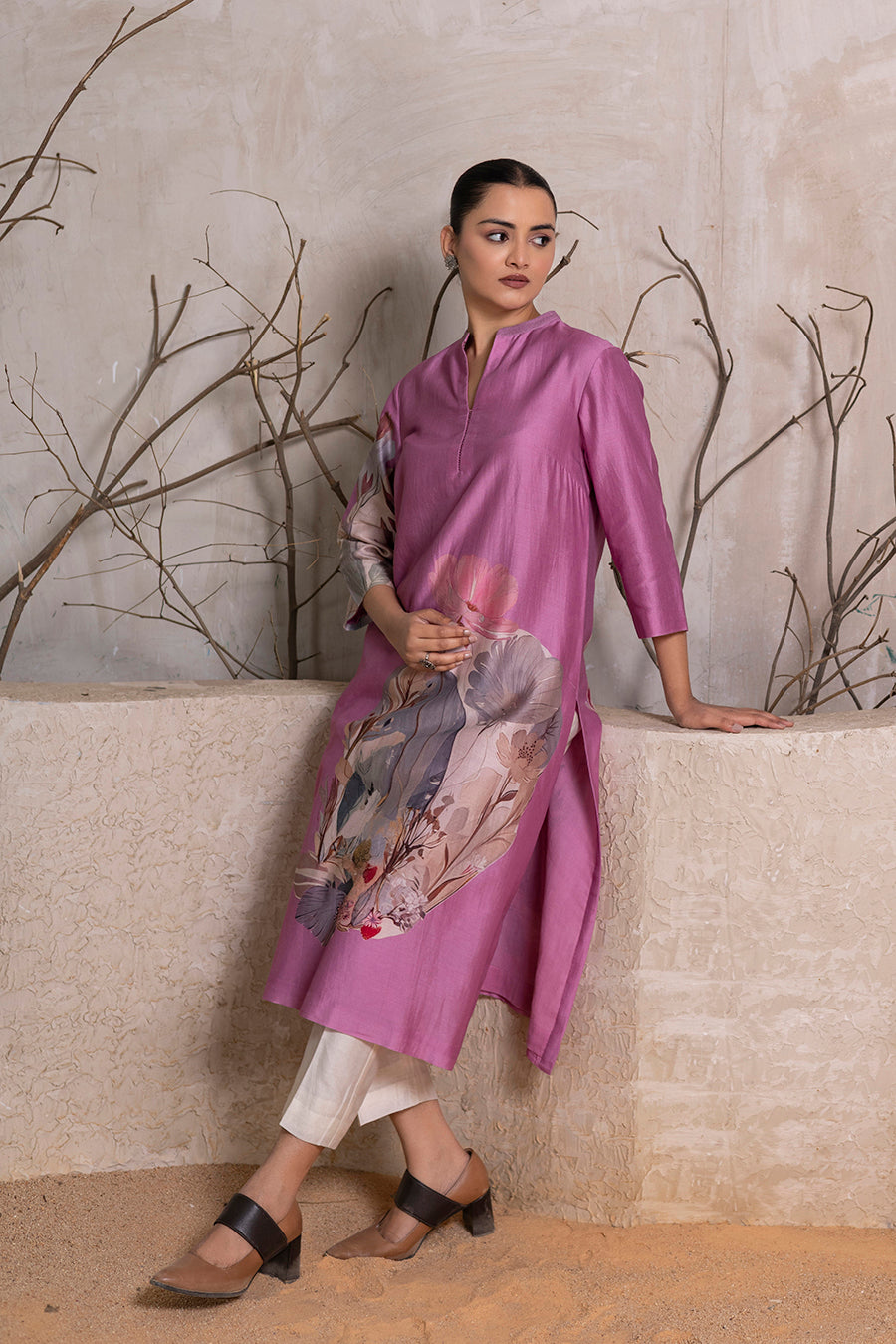 Lavender Silk Chanderi Printed Tunic (1 PC)