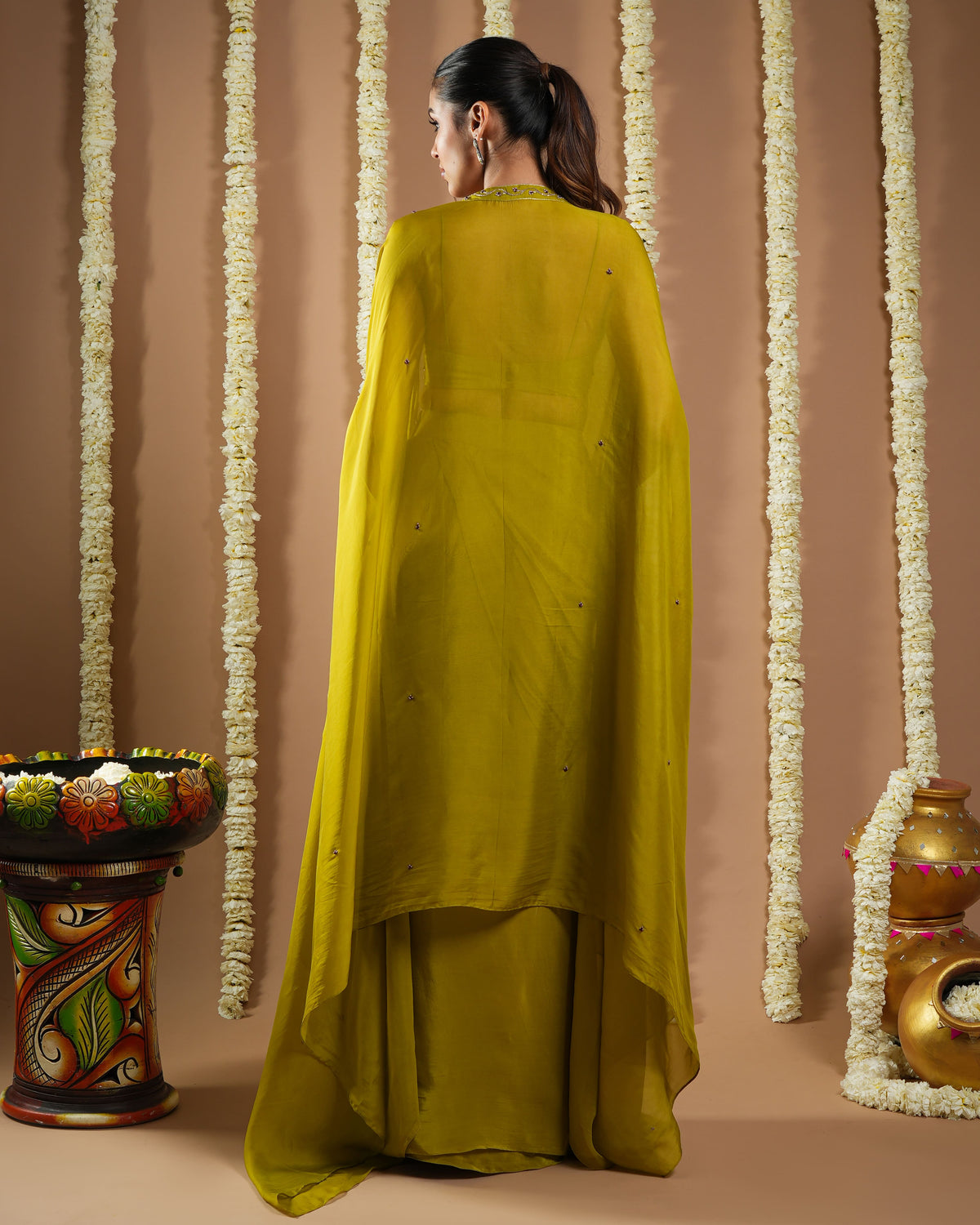 Mehendi Green Shrug Drape Set (Set Of 3)