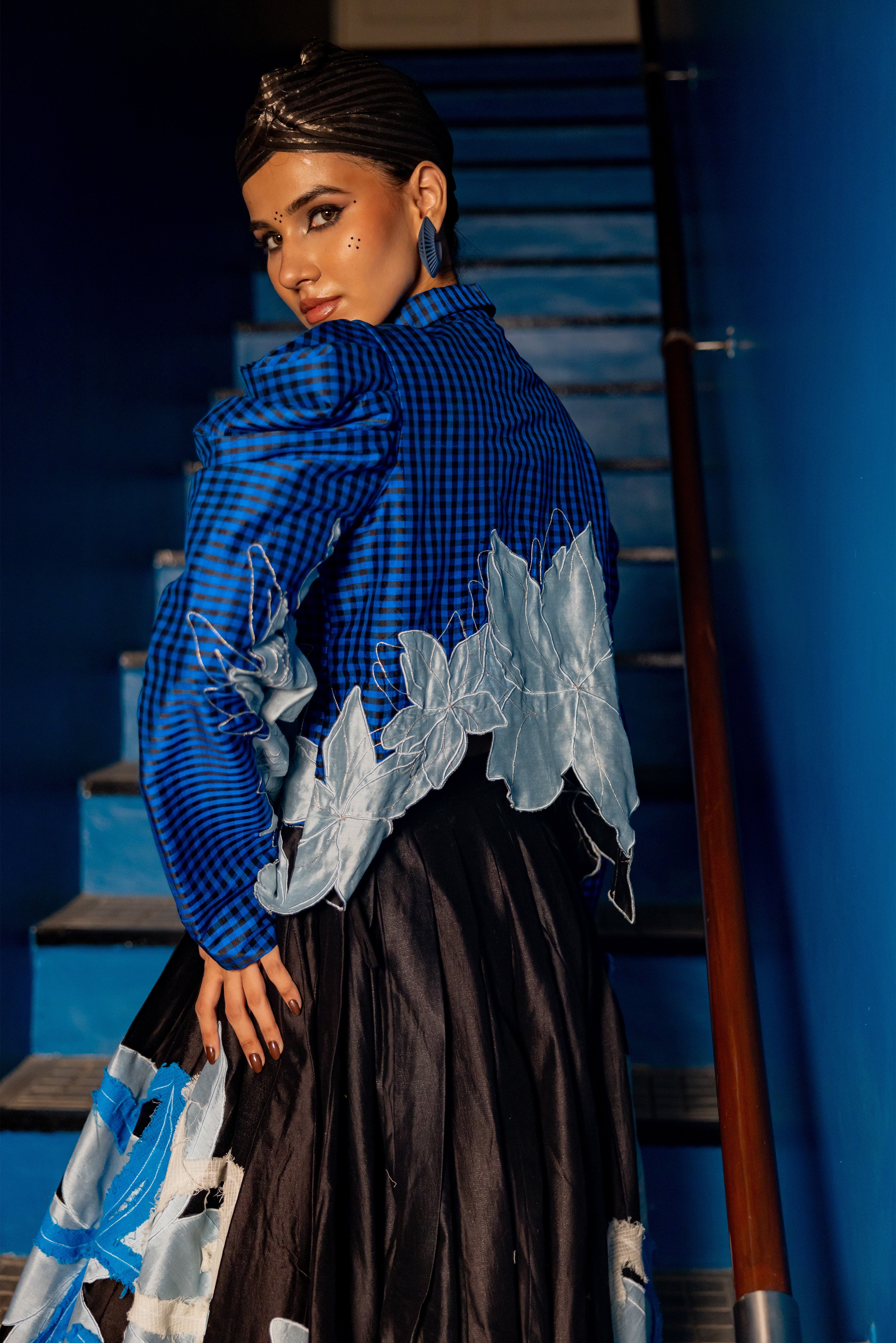 BLUE SHIRT WITH BLACK SKIRT (Kathy)