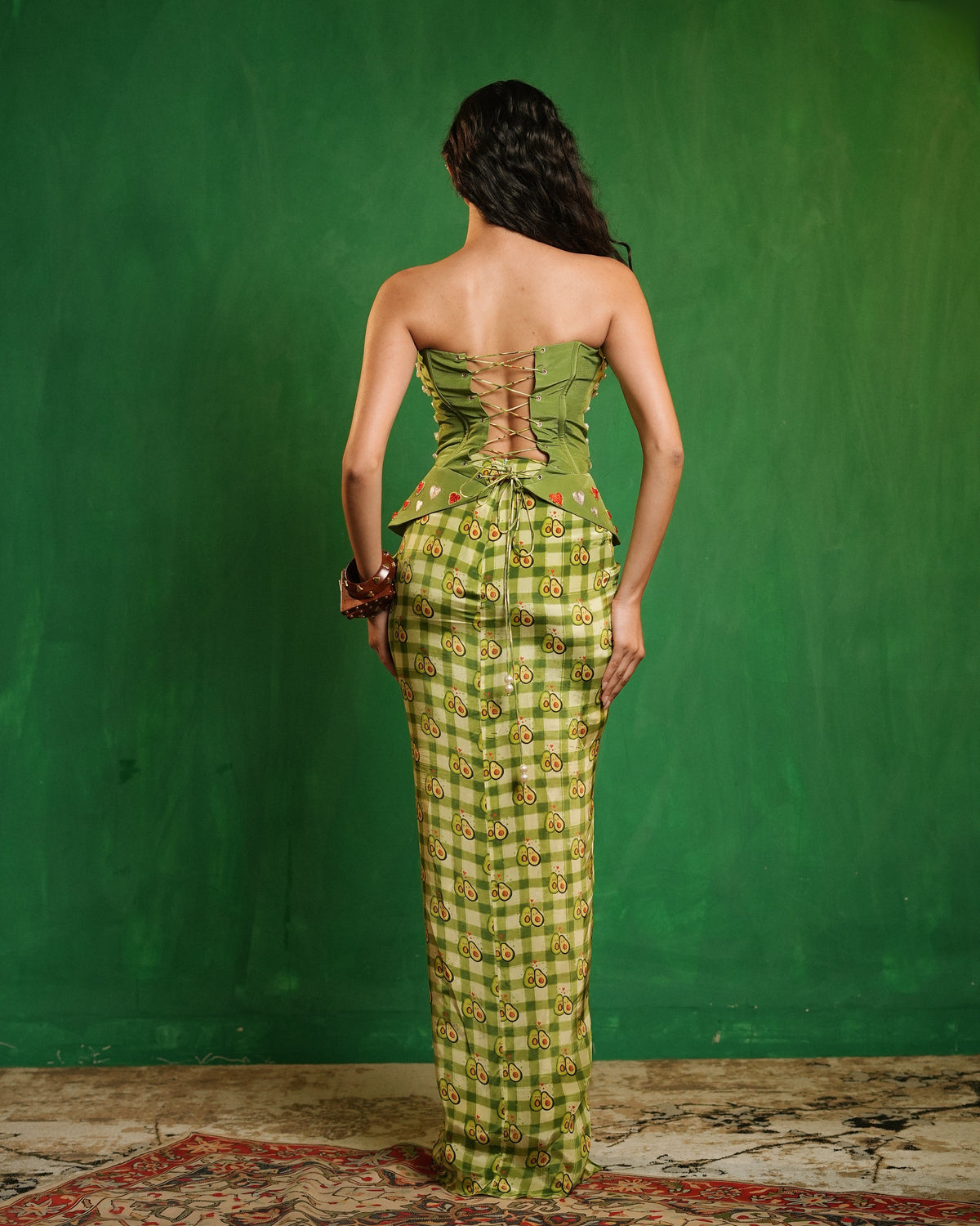 Avocado Printed Corset Drape Set (Set of 2)