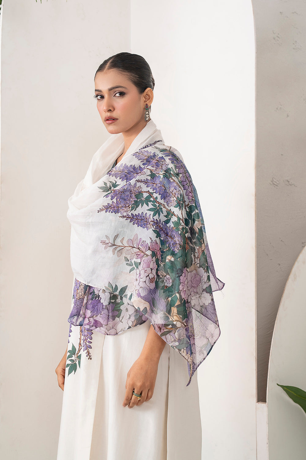 Ivory Silk Chanderi Side Panel Wisteria Printed Dress Set (2 PCS)