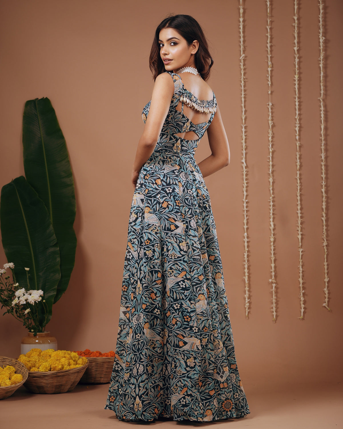 Navy Blue Digital Print Indo Dress (Set Of 2)