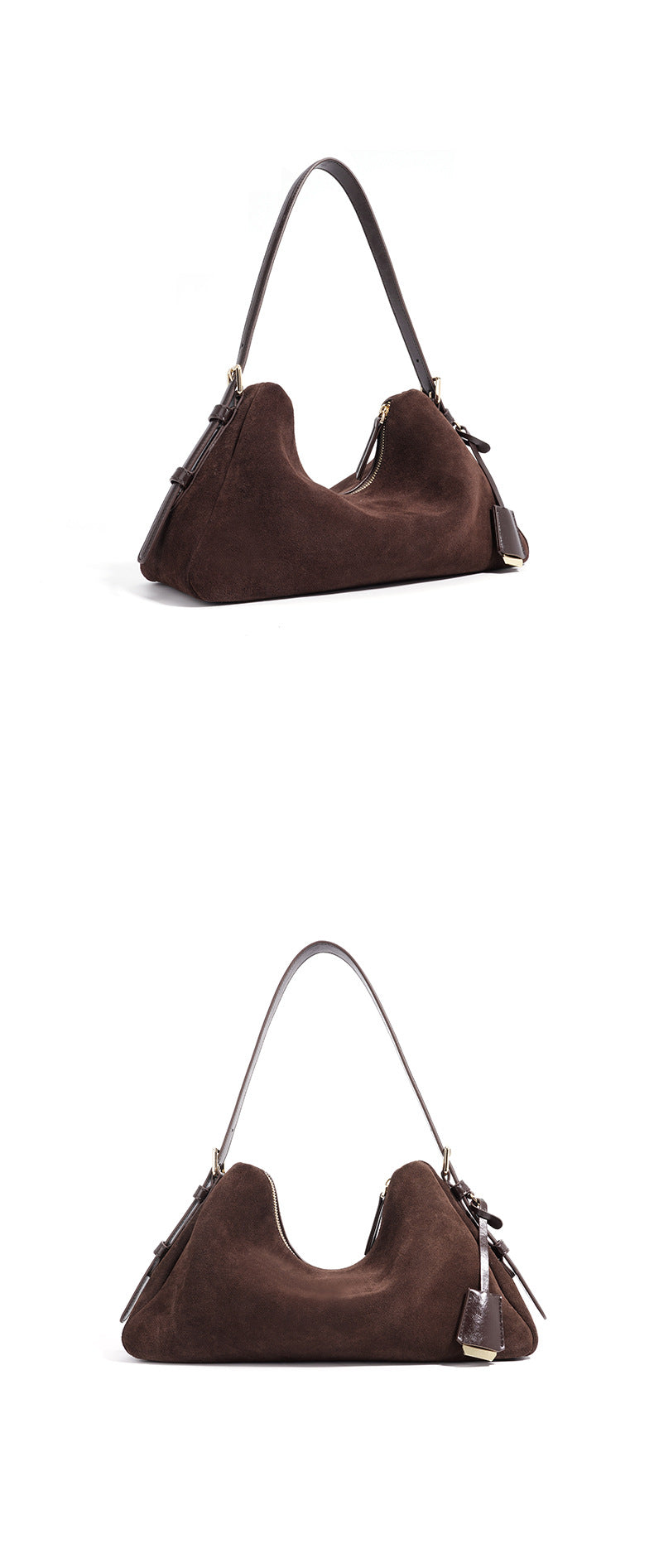 Velena - Ladies suede Leather Baguette Bag, col. Chocolate