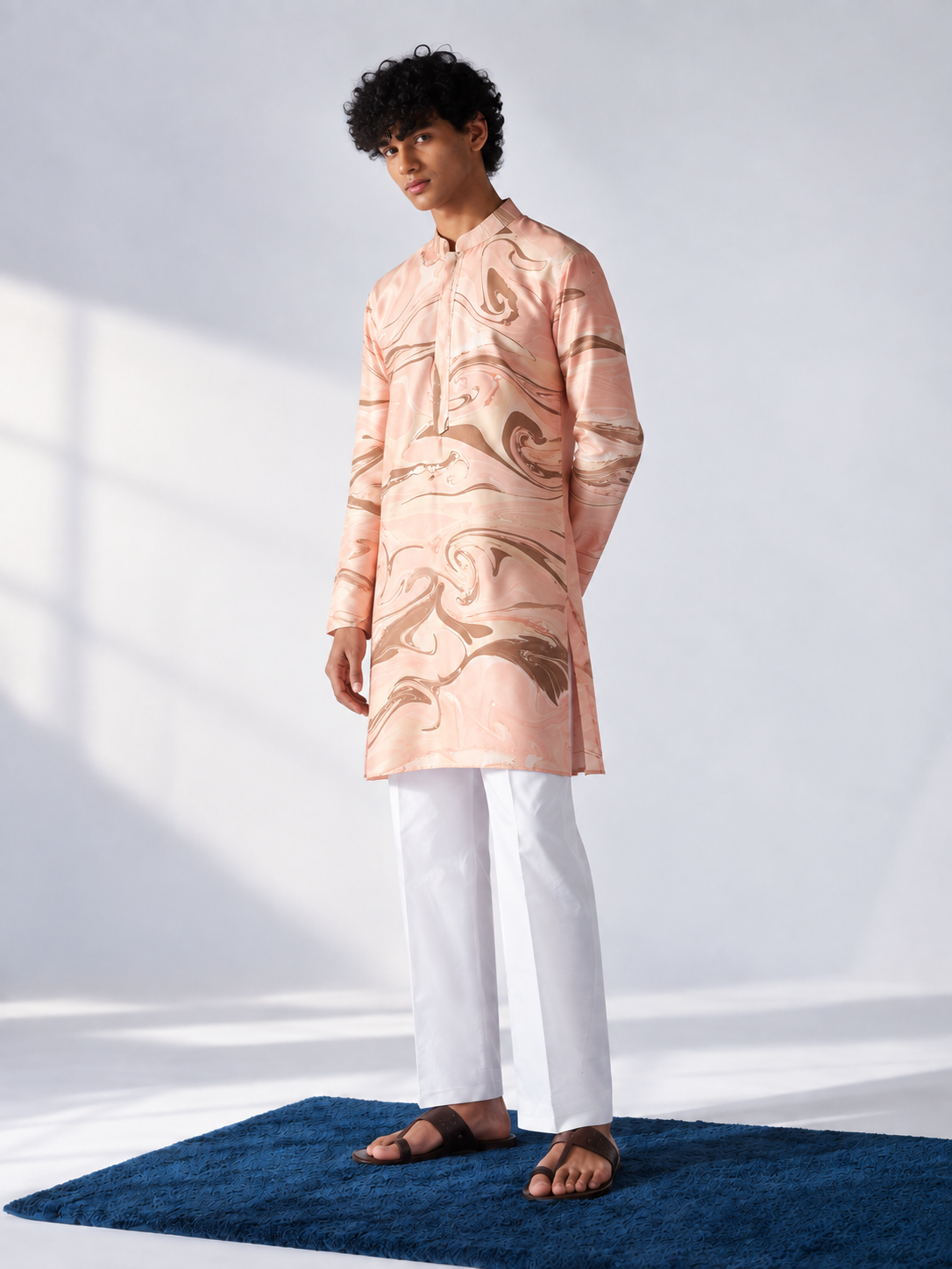 Peach Hand-Marbled Short Kurta