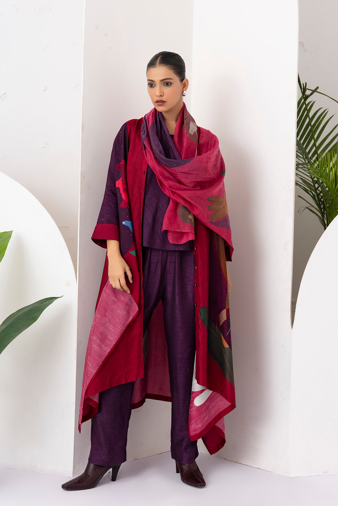 Red Thin Chanderi Printed Stole (1 PC)