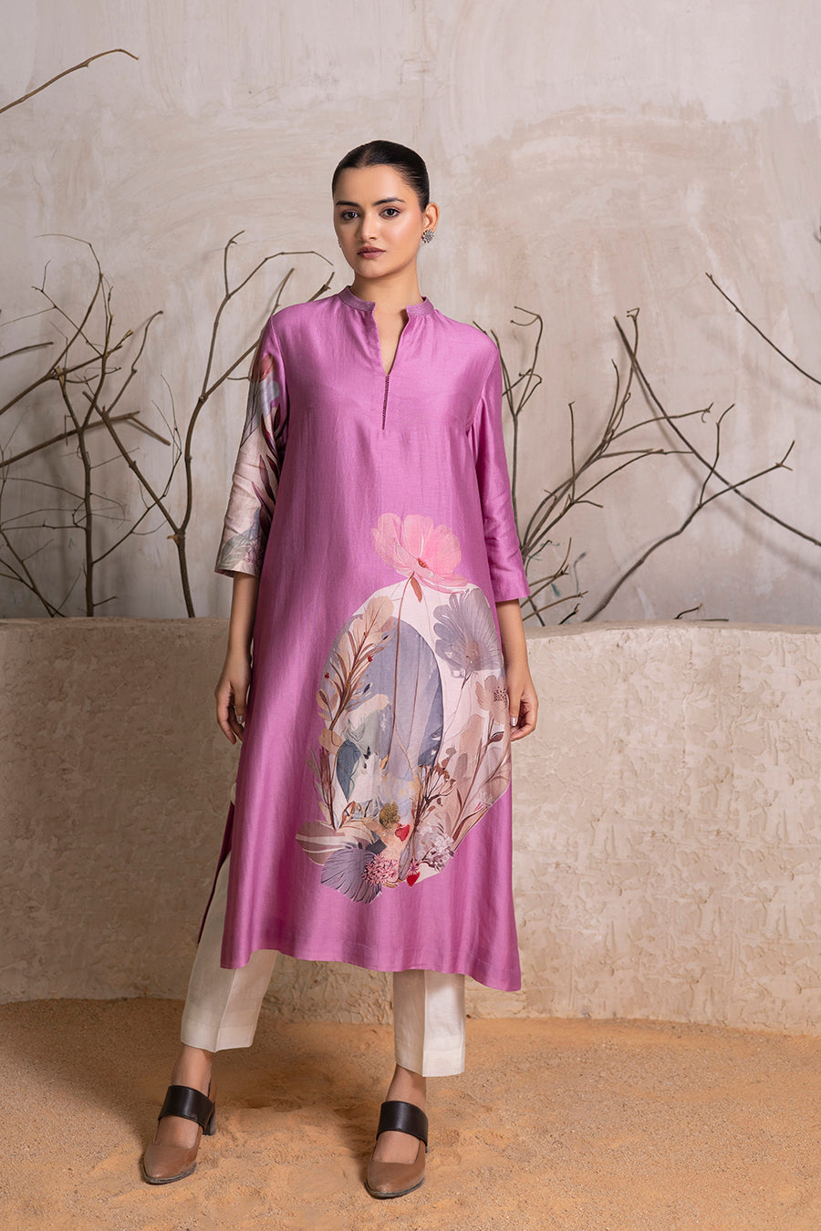 Lavender Silk Chanderi Printed Tunic (1 PC)