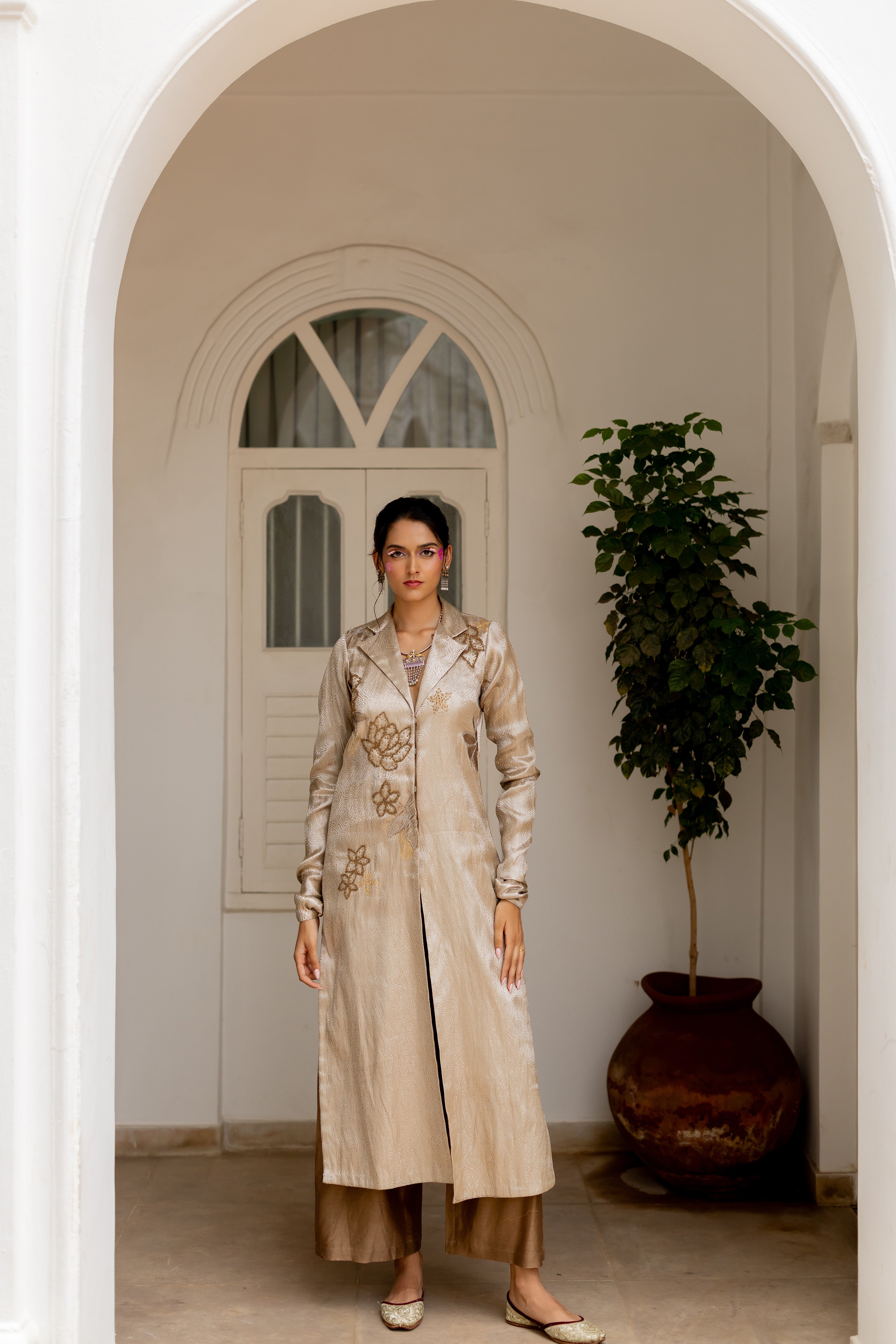 SNAKE PRINT JACKET WITH BROWN PANTS (Akshi)