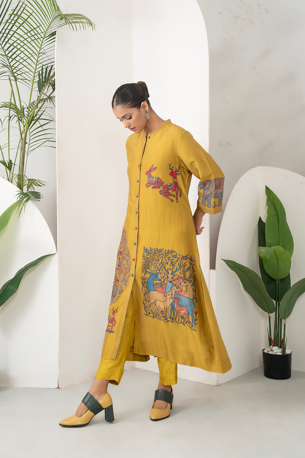 Mustard Silk Chanderi Traditional Inspired Printed Dress Set (3 PCS)