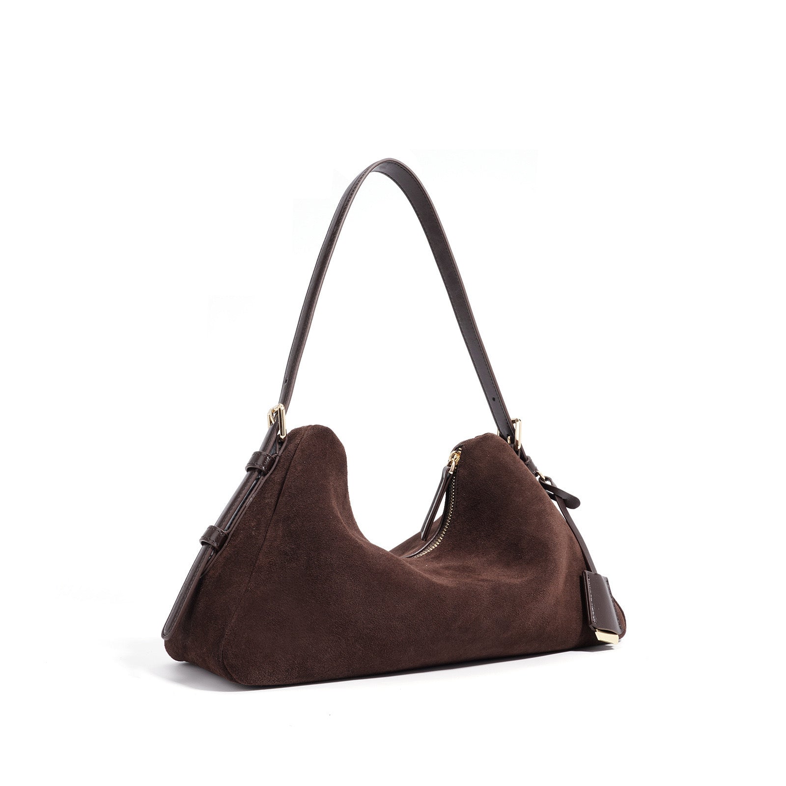 Velena - Ladies suede Leather Baguette Bag, col. Chocolate