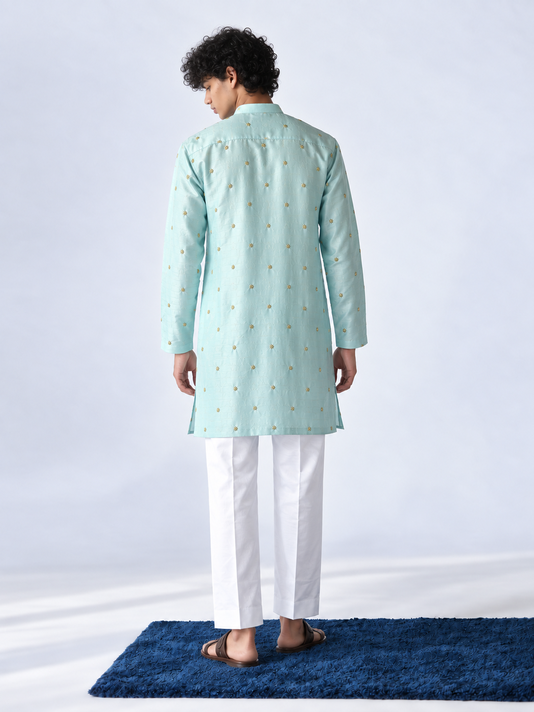 Aqua Marbled Jacket And Kurta Set