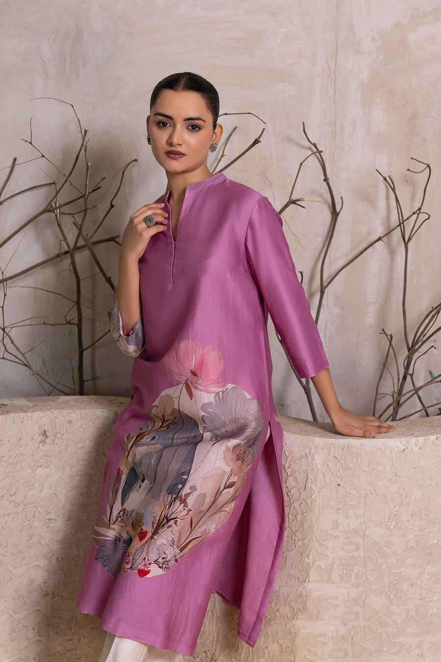 Lavender Silk Chanderi Printed Tunic (1 PC)