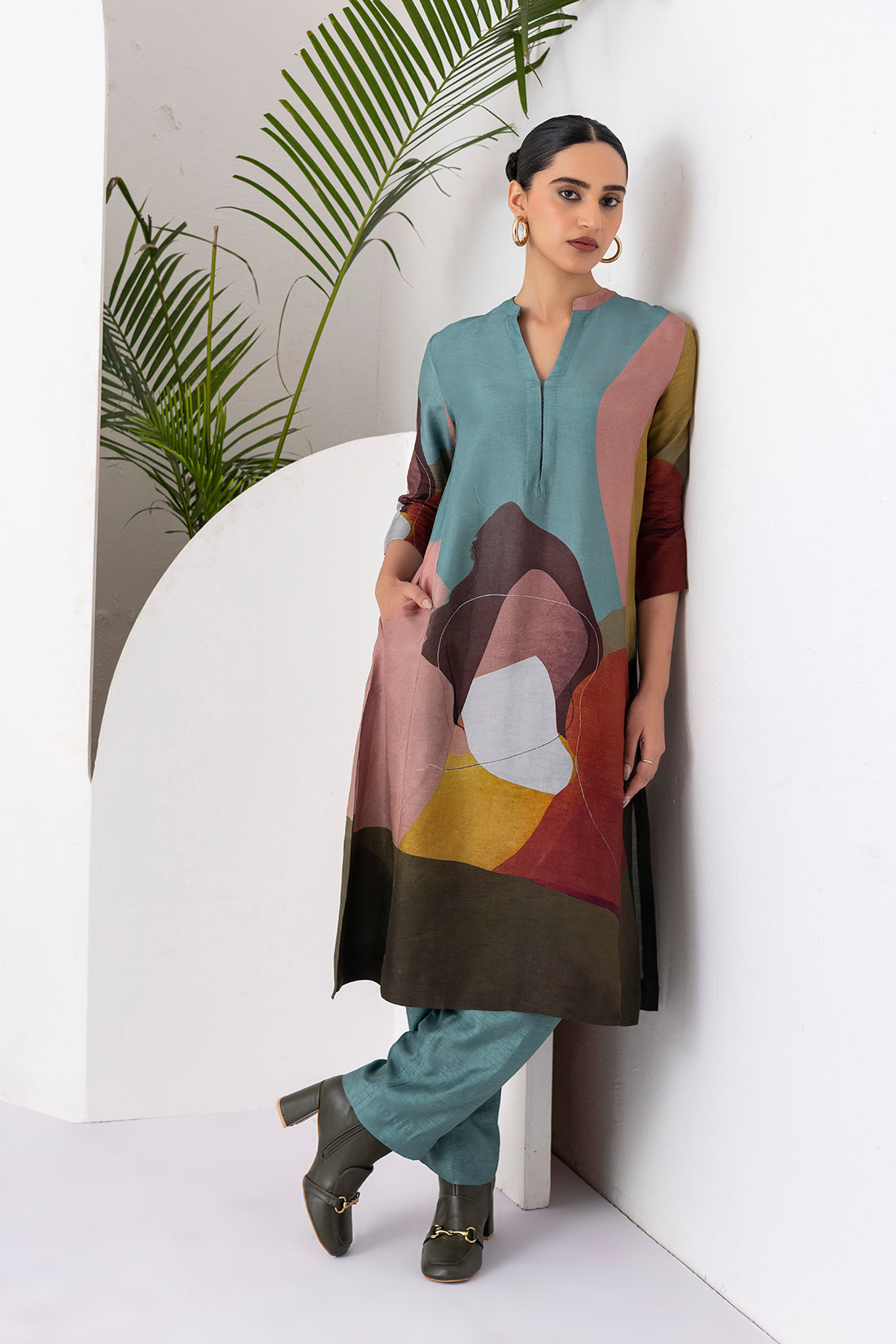 Multicoloured Viscose Dupion Printed Tunic (1 PC)