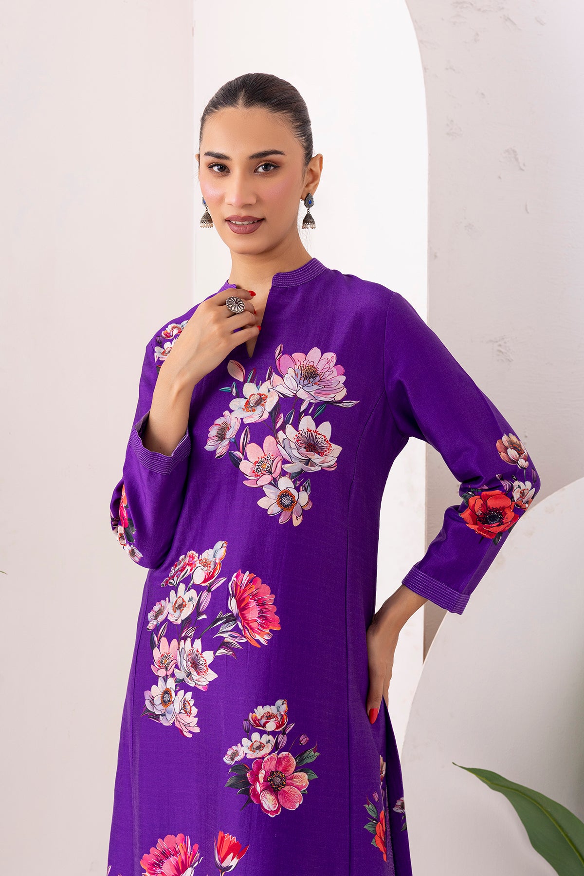 Purple Silk Chanderi Printed Tunic