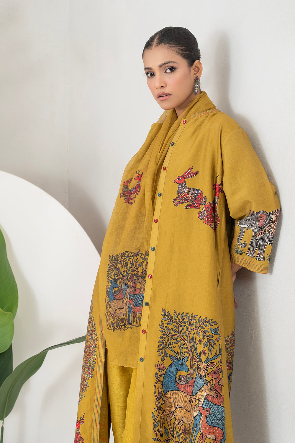 Mustard Silk Chanderi Traditional Inspired Printed Dress Set (3 PCS)