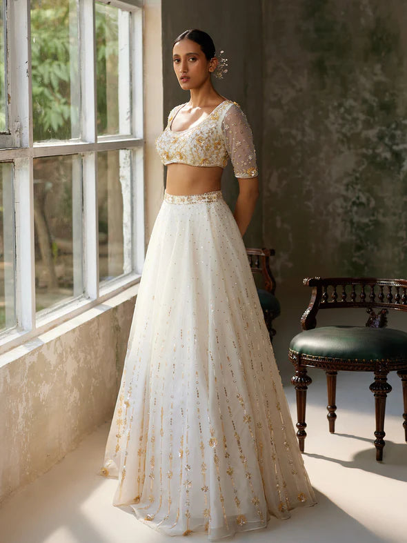 FREESIA IVORY SILK ORGANZA LEHENGA SET