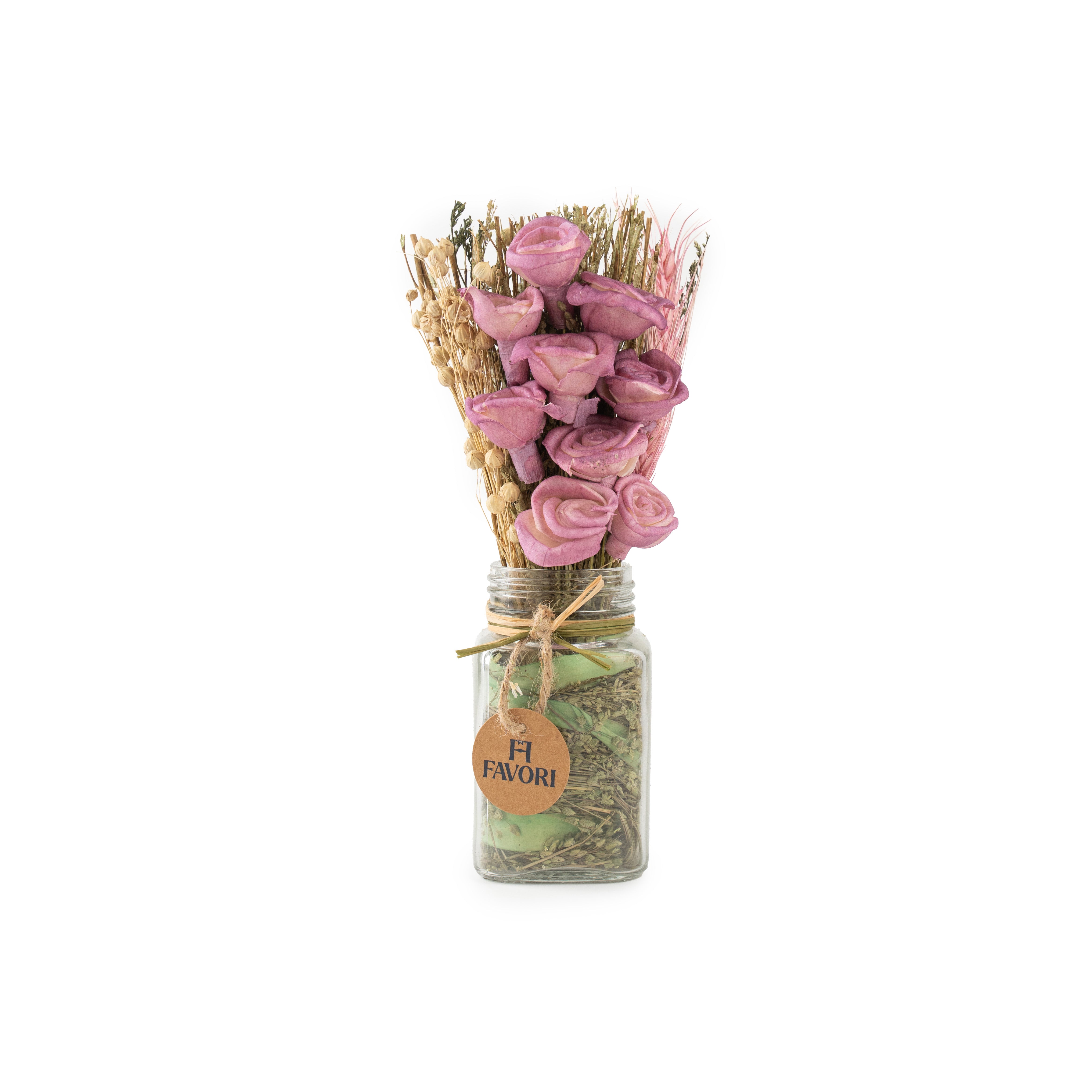 Rosy Reverie - Dry mix floral arrangement in glass vase