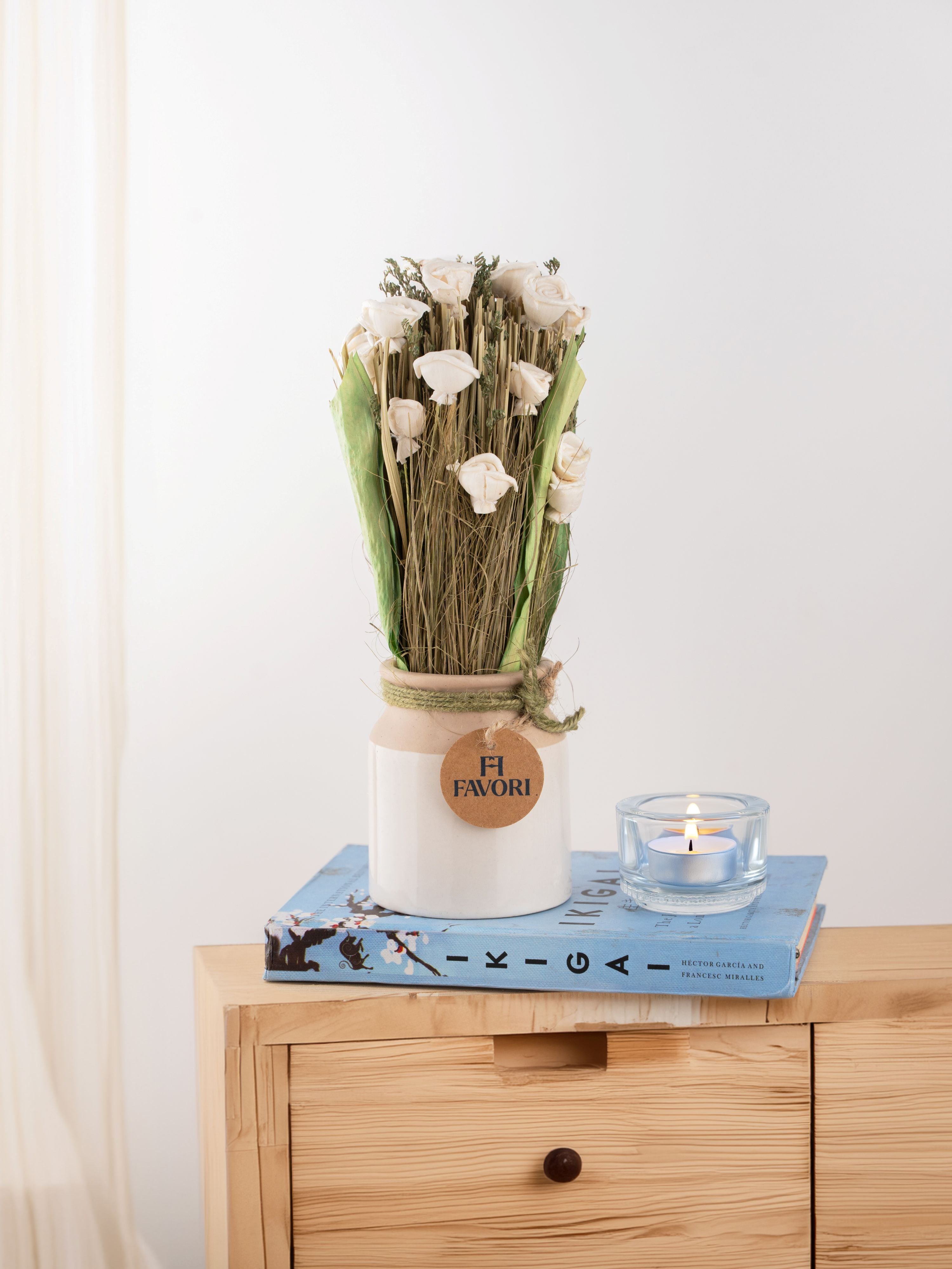 Serene Blooms - floral arrangement in white ceramic vase